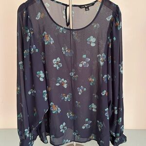 Zac & Rachel Sheer Floral Blouse - Navy and Teal
